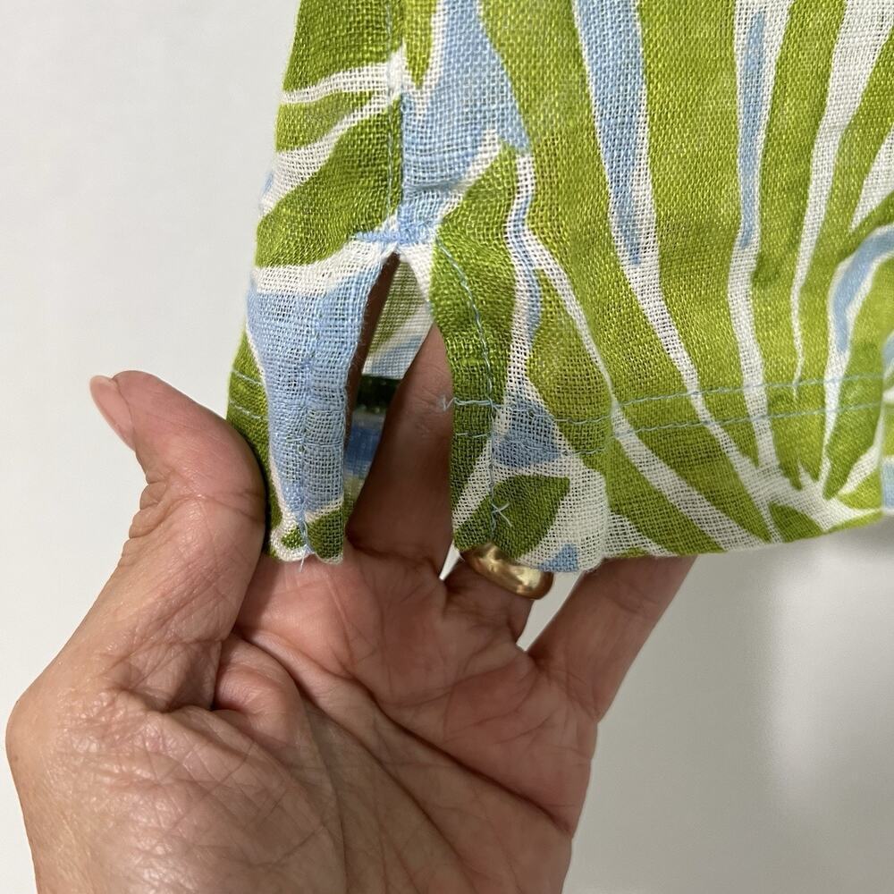 Sigrid Olsen 100% Linen Top Large Tropical Boxy Button Up Green Beach Resort - Picture 5 of 11